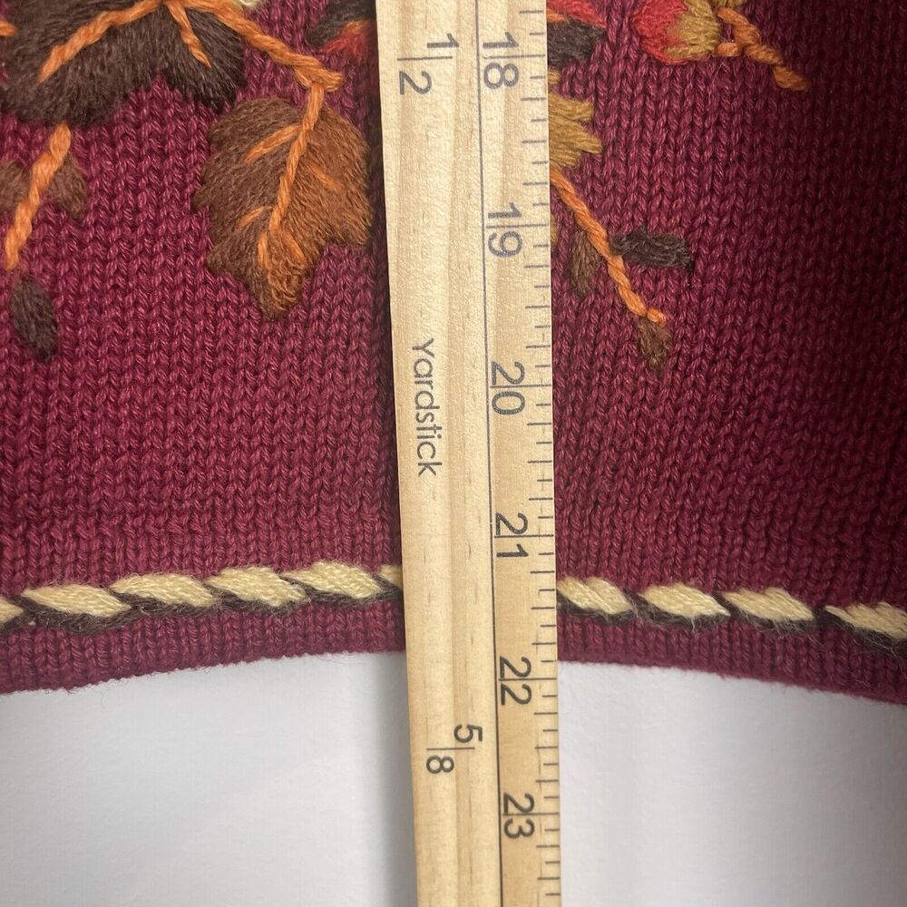 Embroidered Fall Leaf Crewneck Sweater - Burgundy - Picture 9 of 9
